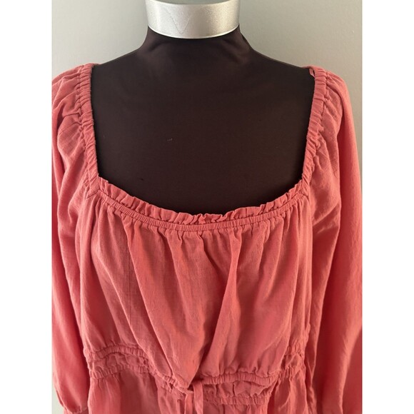 Ava and Viv Top Size 1X Coral Milkmaid Babydoll Cottagecore Boho Adj Waist - Picture 2 of 16